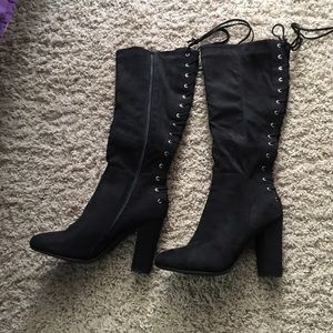 Black lace up heel boots